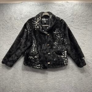 Jamie Sadock Women's Medium Faux Fur Black White‎ Button Up Jacket Lined Winter